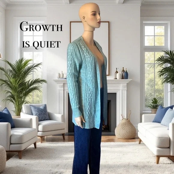 NWOT Christopher & Banks Cable Open Cardigan Sweater - Picture 2 of 5